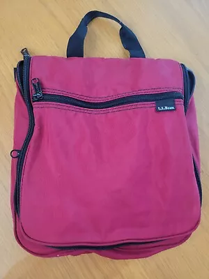 LL Bean Travel Toiletry Bag Personal Organizer Hanging Red Nylon 10 X9 • $13.50