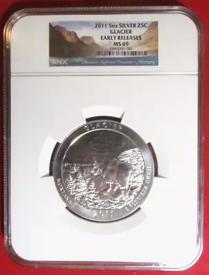 2011 - ATB - 5oz Silver 25c Glacier Early Release NGC MS69 • $200