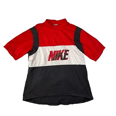 Vintage Nike 1/4 Zip SS Cycling Jersey Logo 90s Spellout Red/Black Men's Size M • $19.99
