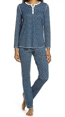 New $138 Roller Rabbit Pajamas Set Blue Hearts Buttoned Cotton Long Sleeve Sz XL • $89