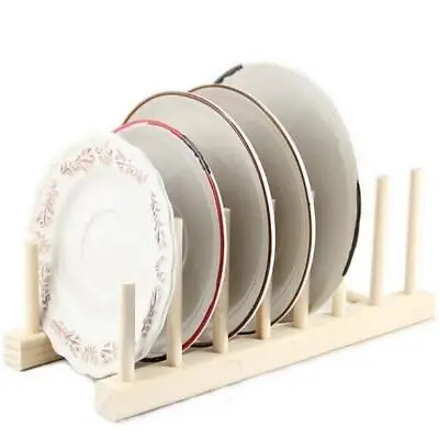 £7.49 • Buy Wooden Plate Rack Wood Stand Display Holder Lids Holds 7 New Heavy Duty