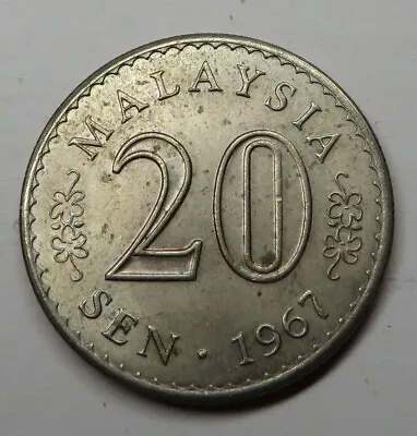 Malaysia 20 Sen 1967 Copper-Nickel KM#4 UNC • $1.33