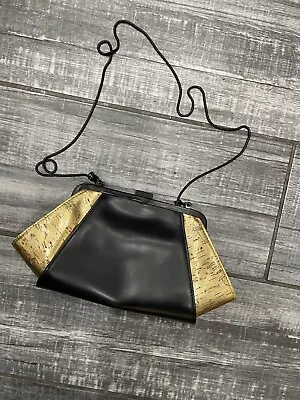 $98 • Buy Zac Posen Z Spoke Black Gold Clutch With Chain