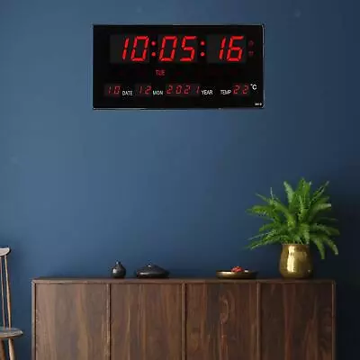 Large Screen Digital Wall Clock LED W/ Temperature 12/14H With Day Date Alarm • £22.70