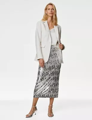 Marks And Spencer 10 Silver Sequin Skirt BNWT • £10