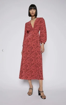$399 • Buy Scanlan Theodore Silk Botanical Print Dress Raspberry Sz10 
