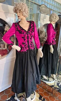 Pink & Black Beaded Silk VTG Victoria Royal GOWN Prom Pageant Formal Size Small • $75