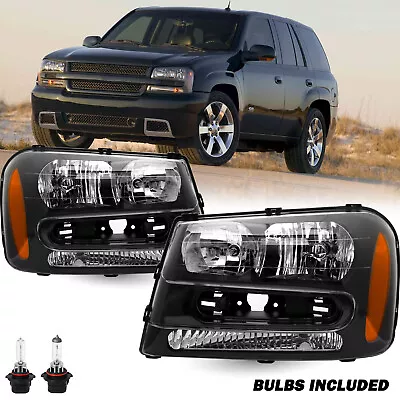 For 2002-2009 Chevrolet Trailblazer Black Headlights Assembly W/Bulb L+R Sets • $78.99