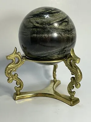 Vintage Brass Dragon Display Stand Orb Crystal Ball Holder Home Decor 3.5” Tall • $29.93