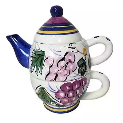 NWT Bella Casa By Ganz Nesting Ceramic Teapot & Teacup Serving Set Grape Design • $25