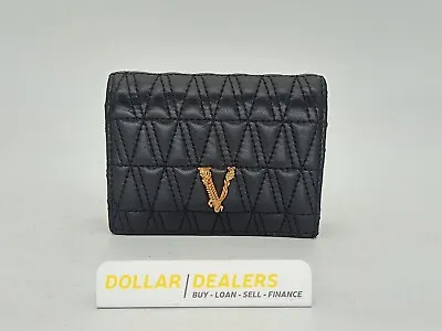 Versace Virtus Quilted Bi-Fold Wallet Black W/ Gold Barocco Interior - RRP$840 • $435