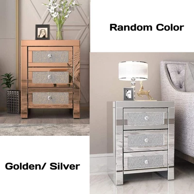 £58.99 • Buy Venetian Mirrored Bedside Table 3 Drawers Nightstand Crystal Handle Color Random