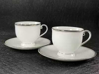 Set Of 2 Mikasa Gothic Platinum Footed Cups And Saucers Fine Bone China  • $27.69