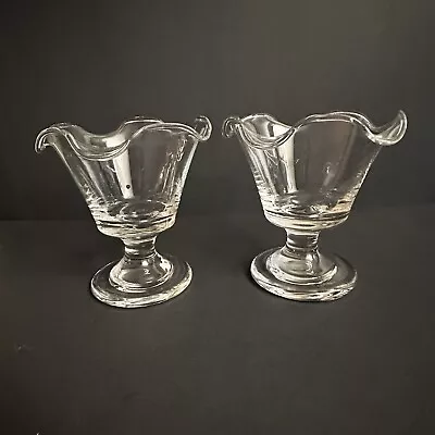 Vintage Clear Glass Sundae Parfait Dessert Cups Footed Fluted Set Of 2 • $14.99