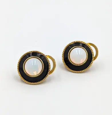 Metropolitan Museum Of Art MMA Gold Tone Black Enamel Opalescent Glass Earrings • $47
