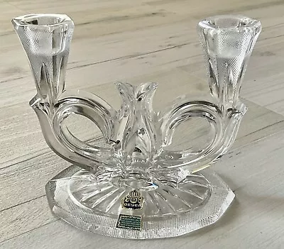 Vintage Beyer Lead Crystal Double Candelabra Made In West Germany 6  X 6  • $45