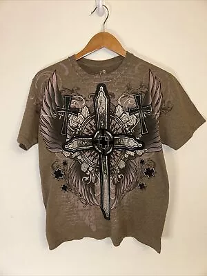 Affliction Style The Raw Uncut Shirt Y2K Cyber Goth Grunge Punk Tee M Brown • $25