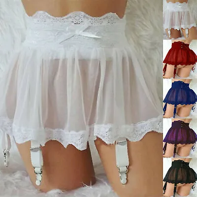 Women Sexy Lingerie High Waist Lace Suspender Belt Garter Stocking Sock Set • £7.99