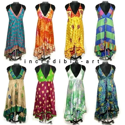 10 Pc Lot Indian Silk Maxi Long Hippie Dress Festival Clothing Summer Dress Boho • $87.08