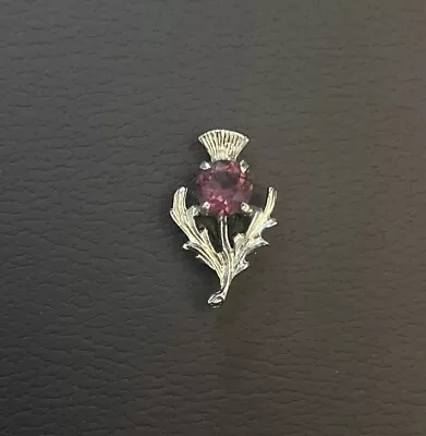 Vintage MIRACLE Scottish Thistle Flower Purple Rhinestone Silver Tone Brooch Pin • $14