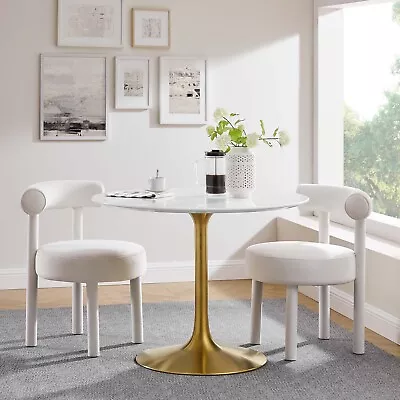 Modway Lippa 40  Mid-Century Modern Dining Table With Round Top In Gold White • $739.85