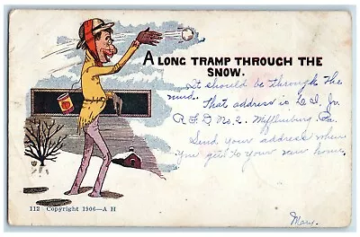 1907 Old Man Throwing Snow Tramp Hobo Mifflinburg Pennsylvania PA Postcard • $9.72