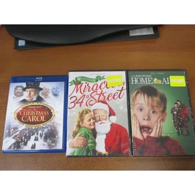 3 Movies Christmas Carol Blu Ray New Miracle On 34th Street & Home Alone DVD • $11.05