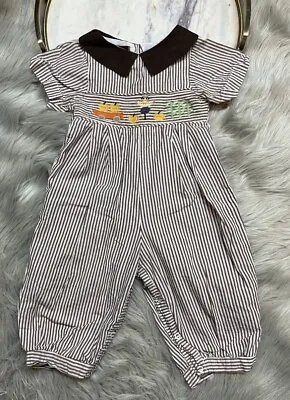 Lil Cactus Smocked Coverall Romper Outfit Size 12-18 Months Pumpkin Scarecrow • $12.75