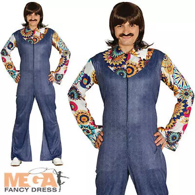 Hippie Mens Fancy Dress 1970s 70s 1980s Groovy Retro Hippy Adults Costume Outfit • £5.99