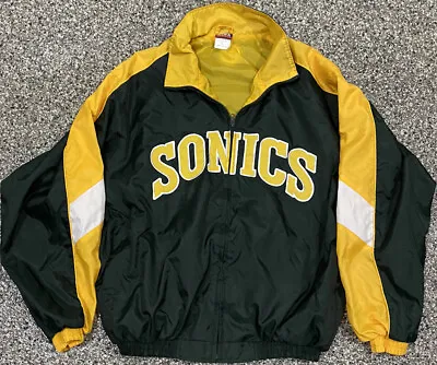 Vintage 1990s Seattle Super Sonics Majestic Green Yellow Warm Up Jacket Sz Large • $99.99