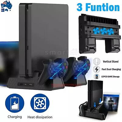 $43.99 • Buy For PS4 Pro / Slim Vertical Stand + Cooling Fan Controller Charging Dock Station