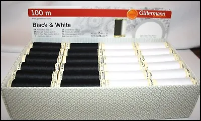 Gutermann 100% Polyester Sew All Thread Spools Cotton In Black And White • £5.05