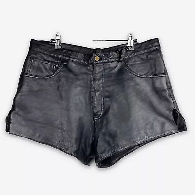 International Male Black Leather Shorts Lined Size 36 Pockets Moto Biker Costume • $74.99