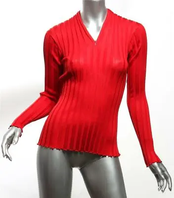 $95 • Buy PROENZA SCHOULER Womens Red Stretch Long Sleeve Accordian V-Neck Top Blouse M