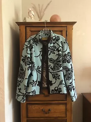 Vintage Painted Pony XL Tapestry Open Jacket Teal/Brown Jacquard Wearable Art • $32