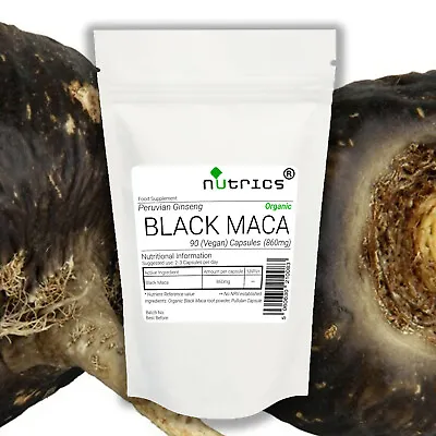 £7.99 • Buy Nutrics® 860mg ORGANIC BLACK MACA ROOT PERUVIAN GINSENG Vegan Capsules 100% Pure