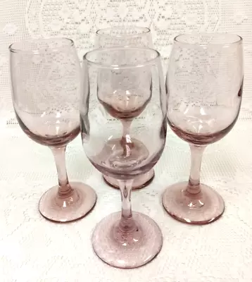 4 VTG Libbey Pink PLUM Wine Glasses STEMWARE 8 Oz. Water Goblet USA • $16.99