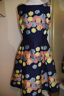 Collectif 50's Grace Navy Floral Swing Dress 8 Navy Rockabilly Mad Men Skater A1 • £14.99