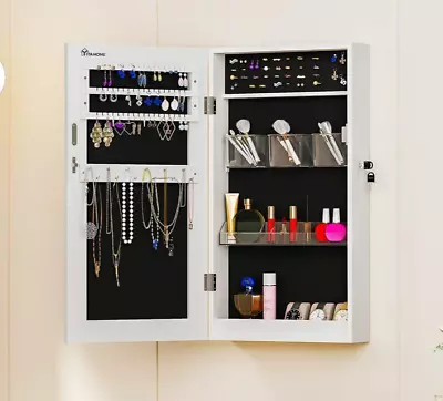 Jewelry Organizer Cabinet Modern Armoire Box Wall Door Mounted W/ Mirror 14.5'' • $54.62