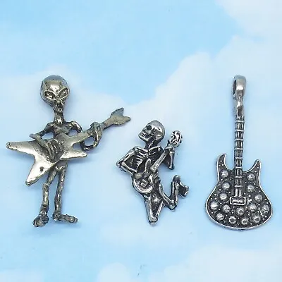 Set Alien Skeleton Guitar Pendants Rock And Roll Pewter Sunflower Street Jewelry • $15.97