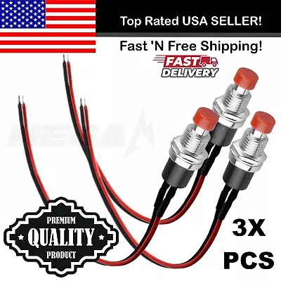 3X RED SPST Mini Push Button Pre-Wired N/O Momentary Switch OFF-(ON) USA SELLER • $6.95