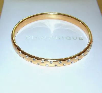Diamonique Swiss Set Eternal Gold Over Stainless Steel Bangle Cuff Bracelet  Qvc • £19.99