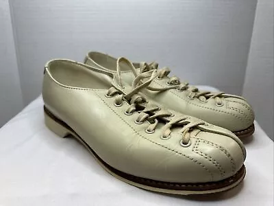 Vintage HYDE Men's Leather Bowling Shoes Cream Split Toe SZ 8.5 Left-Handed VGC • $24.99