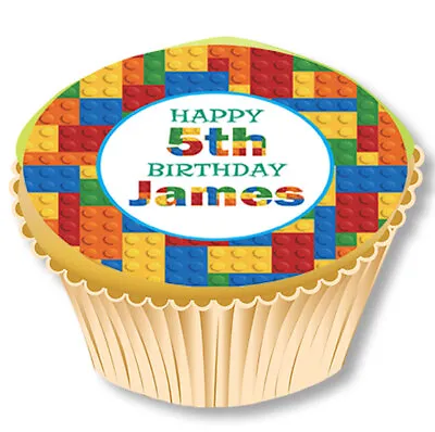 £2.30 • Buy 35 Pre-cut Edible Personalised Coloured Blocks Cupcake Toppers Rice Wafer Paper