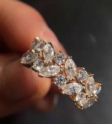 1TCW Marquise & Round Cut Moissanite Ring Cluster Vintage Ring 10K Yellow Gold • $393.99