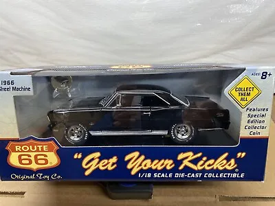 1/18 ROUTE 66 ~ 1966 NOVA ~ STREET MACHINE ~ BLACK Never Displayed  • $68