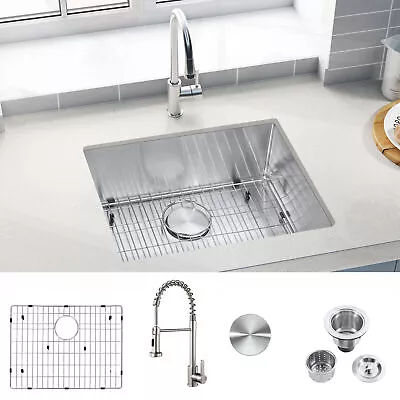 23in Kitchen Sink Single Bowl Undermount Stainless Steel Handmade Sink W/ Faucet • $179