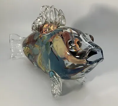 MURANO LARGE Multi Color Crystal FISH -ART GLASS CRYSTAL-measuring 12.5 X 3.5 • $95