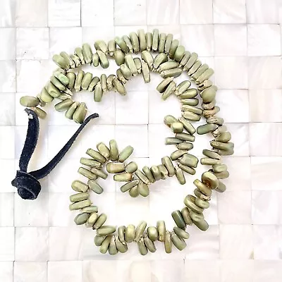 Handmade Suede & Dyed Green Corn Beaded Necklace The Vintage Strand Lot #4120 • $10.19