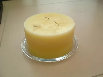 Candle - Round Multi Wick Yellow With Glass Plate • £9